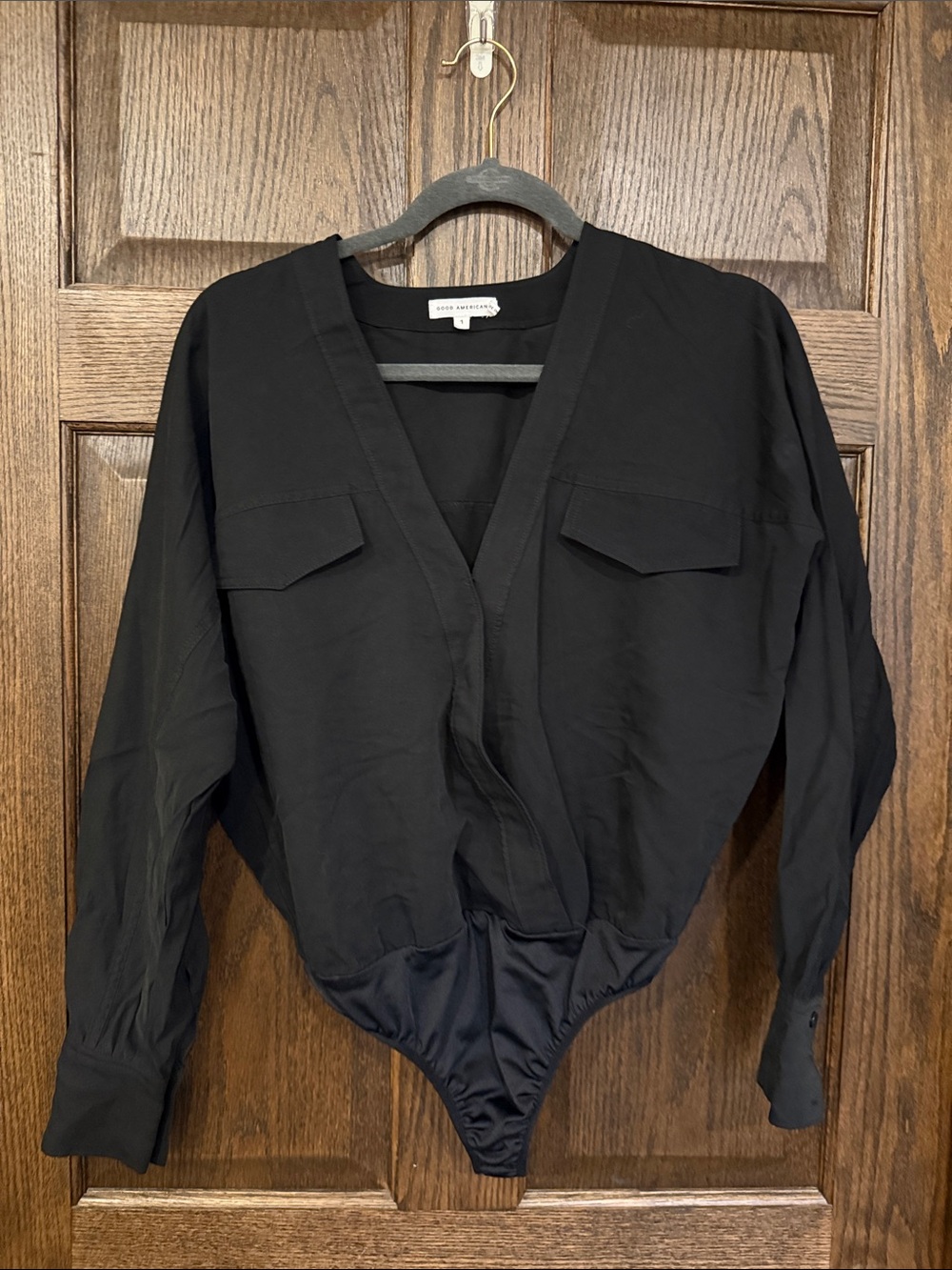 Good American Utility Wrap  black long-sleeve bodysuit size 1 / small